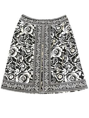 Anne Carson Black/White Floral Border Print A-Line Skirt (14)